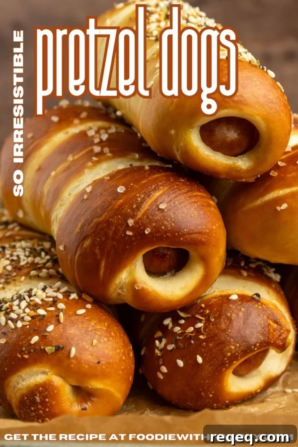 How to Make Pretzel Dogs at Home: Soft, Chewy Snack Recipe 7 pretzel dogs with a text overlay describing the photo contents