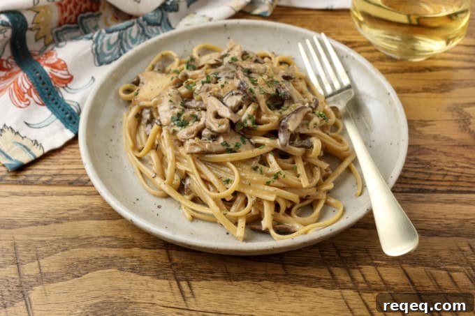 Creamy Miso Mushroom Pasta with Garlic and Thyme 2 miso mushroom pasta on. plate with a fork