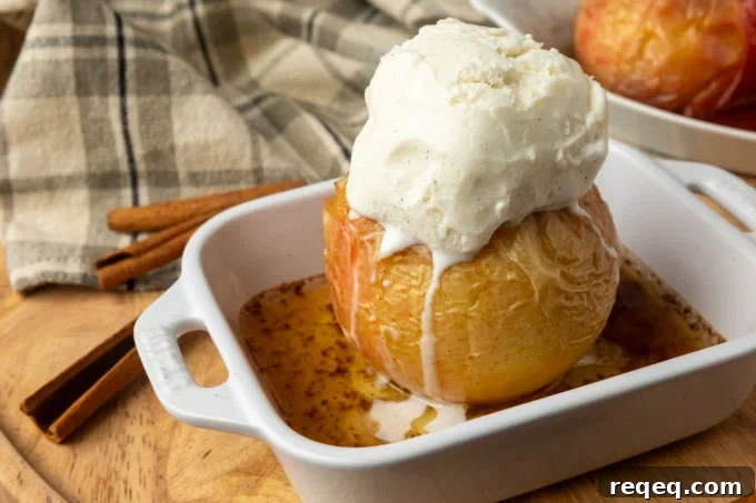 baked apples with vanilla ice cream
