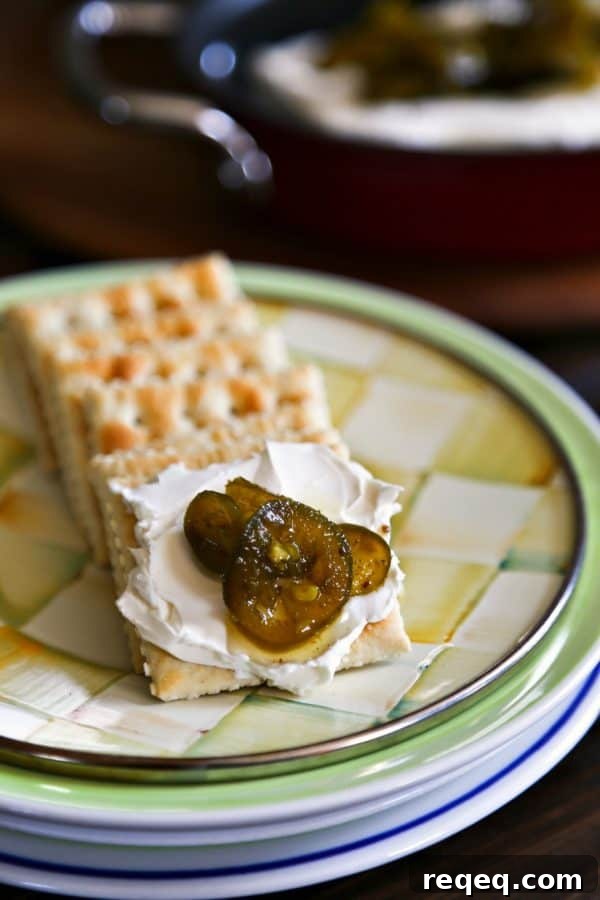 Candied Jalapenos on cream cheese and crackers