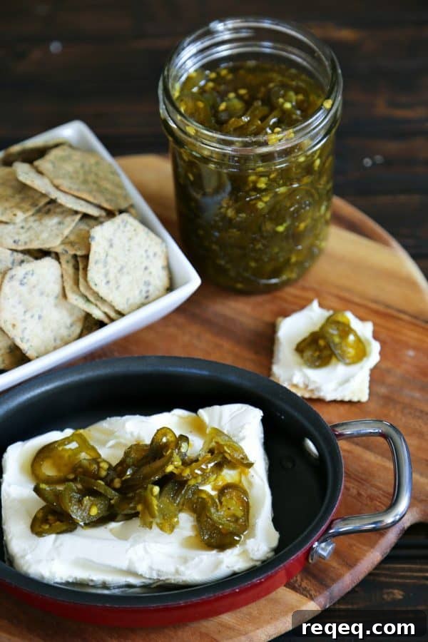 Candied Jalapenos on cream cheese and crackers