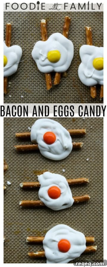 Super cute Bacon and Eggs Candy is done in about five minutes and only requires three ingredients. Tuck some into Easter baskets or surprise your favorite sweet-tooth with a plate of these tonight.