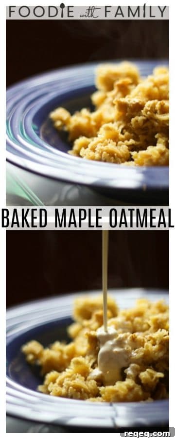 The comfort factor of this golden brown, maple-kissed, baked oatmeal reminiscent of cookies, granola, and cake cannot be exaggerated. There simply is no better way to wake up on a blustery morning than to a bowl of Maple Baked Oatmeal drizzled with cold heavy cream.