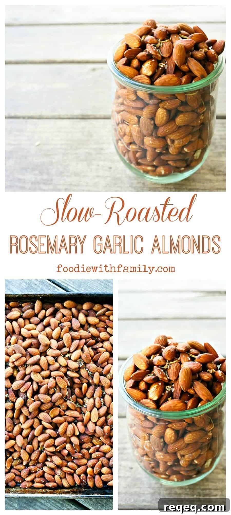 Rosemary Garlic Slow-Roasted Almonds for Snacking 7 Slow-Roasted Rosemary Garlic Almonds are a simple, satisfying, healthy snack.
