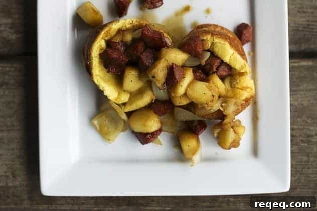 Kielbasa Apple and Onion Stirfry on Mini Puff Pancakes 1 img 9609 3