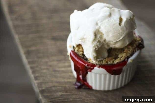 Serve your fruit crisp warm with a big scoop of vanilla ice cream.